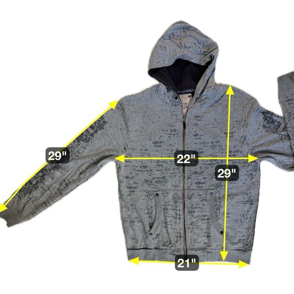 Buffalo David Bitton Sweatshirt Jacket Mens L Gray Distressed Look Printed Logo - Picture 5 of 16